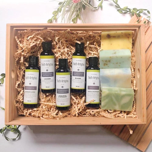 Massage Oils with All Natural Soaps in a Crate