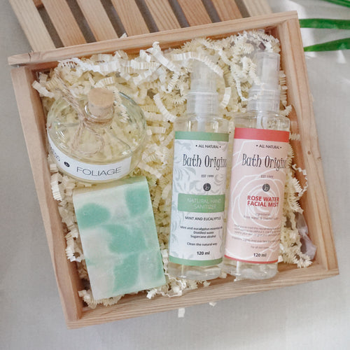 Gift Set (Soap, Facial Mist, Hand Sanitizer & Small Diffuser) in a Crate